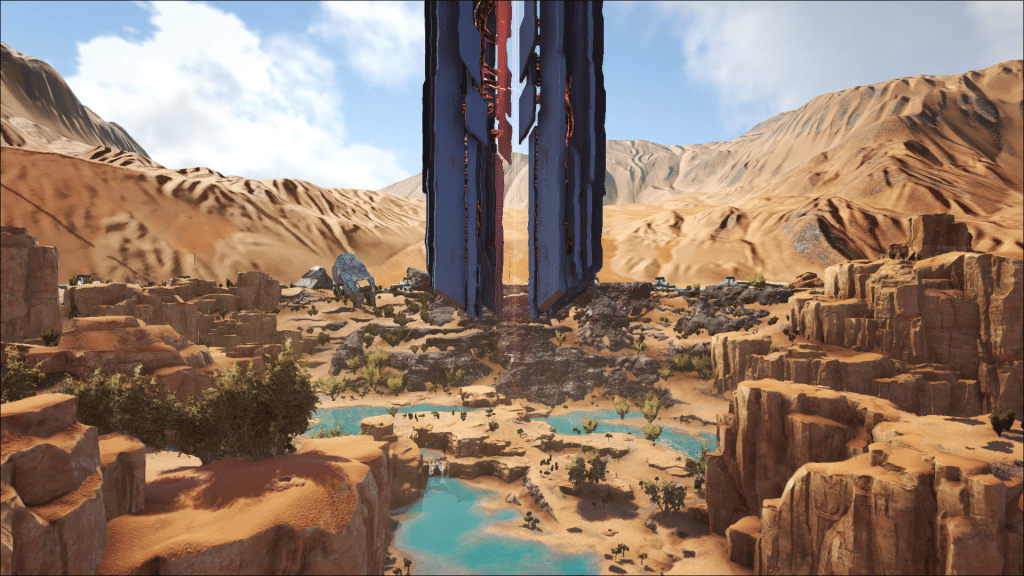 The obelisk in the Desert Biome on Ark: Extinction