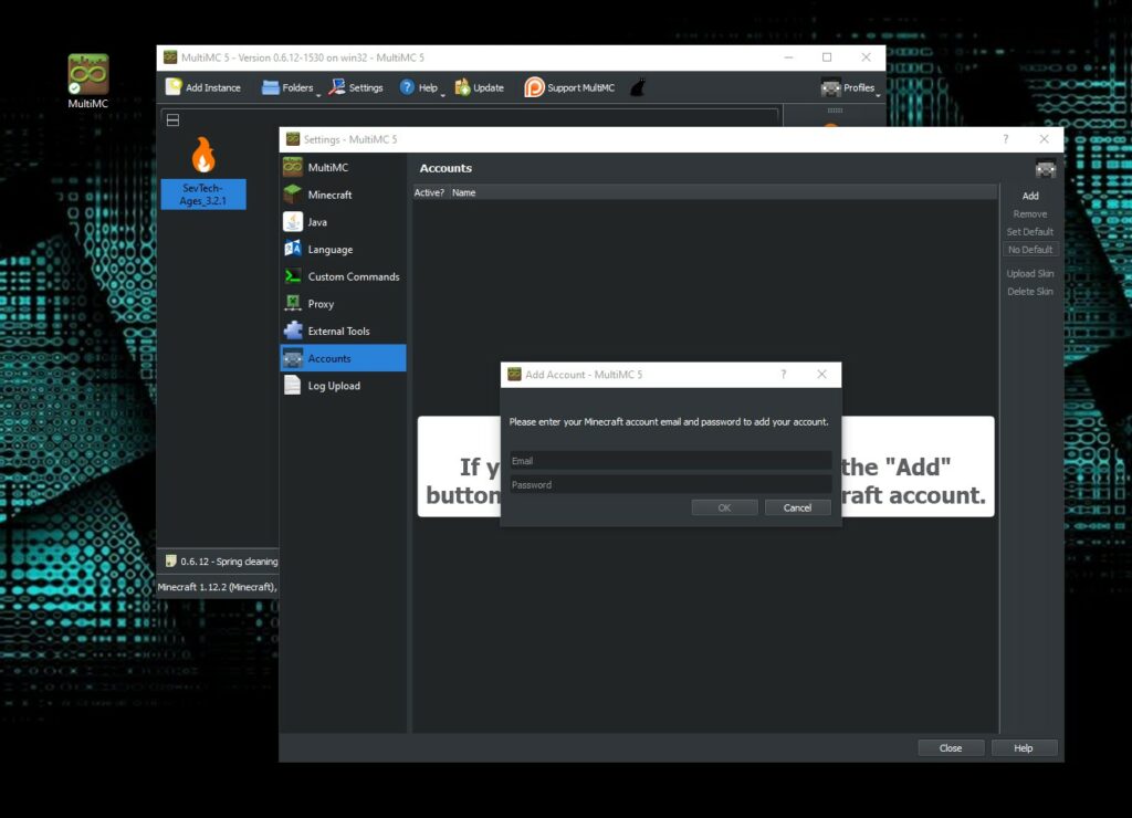 Sevtech Ages: MultiMC Mojang Account Details