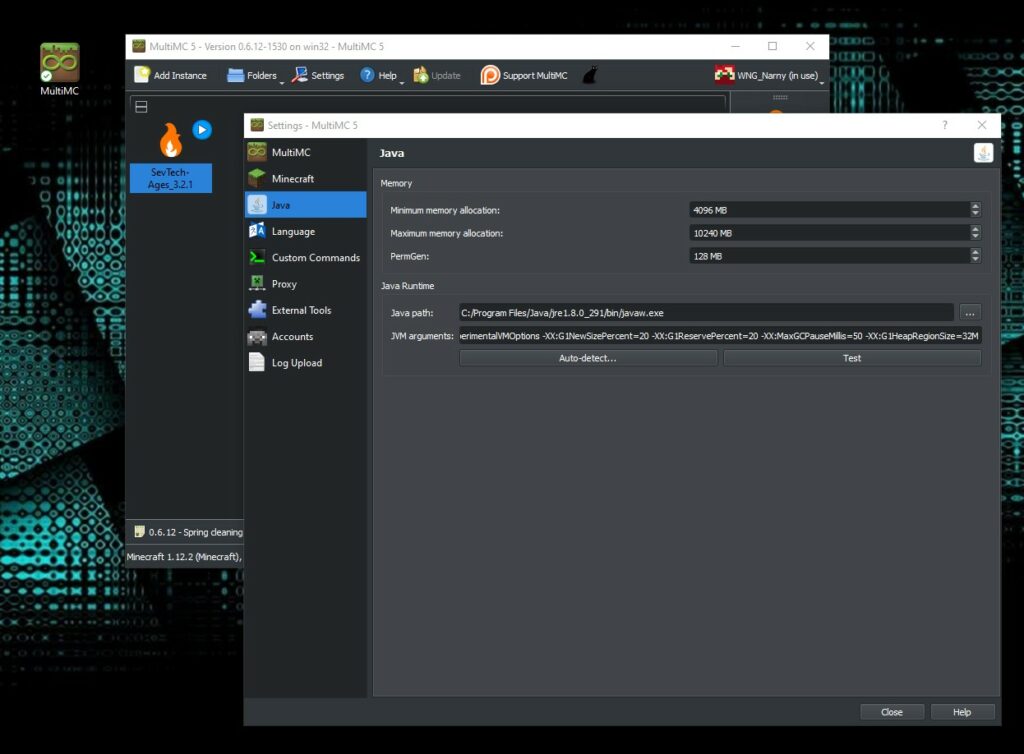 Sevtech Ages: MultiMC Java Arguments